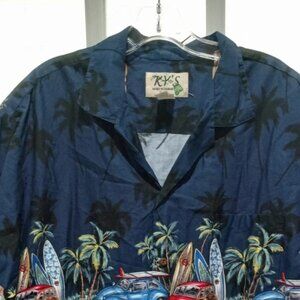 Hawaiian Men Short Sleeve Button Up Shirt Size XL Cars Surfing